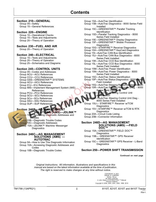 John Deere 8110T 8210T 8310T and 8410T Tractor Technical Manual TM1799 13APR21 3
