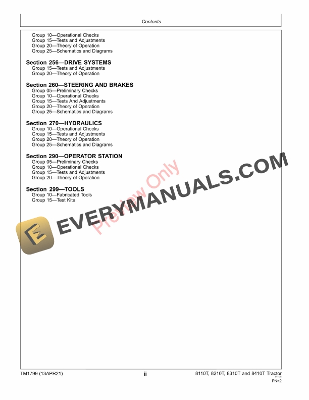 John Deere 8110T 8210T 8310T and 8410T Tractor Technical Manual TM1799 13APR21 4