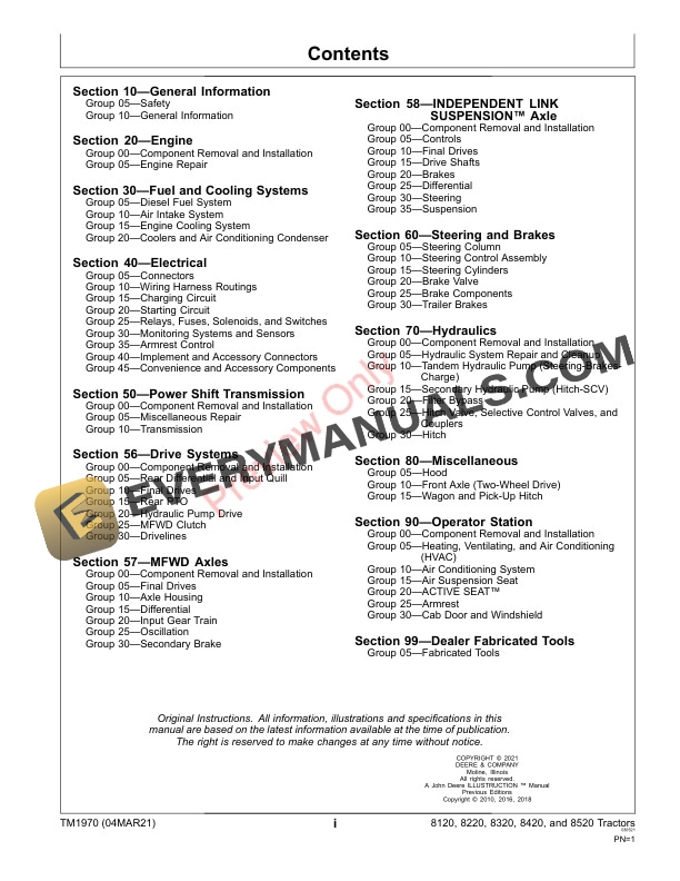 John Deere 8120 8220 8320 8420 and 8520 Tractors Technical Manual TM1970 04MAR21 3