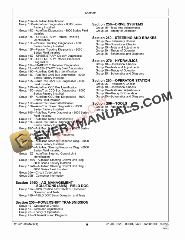 John Deere 8120T 8220T8320T 8420Tand 8520T Tractors Technical Manual TM1981 03MAR21 4