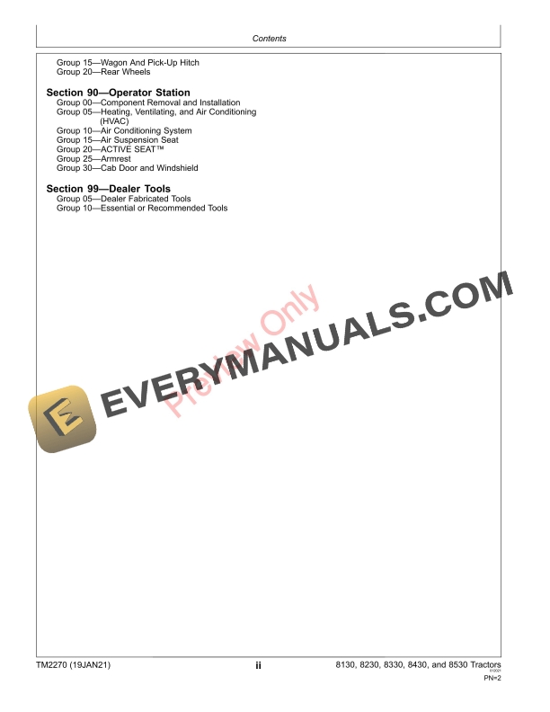 John Deere 8130 8230 8330 8430 and 8530 Tractors Technical Manual TM2270 19JAN21 4