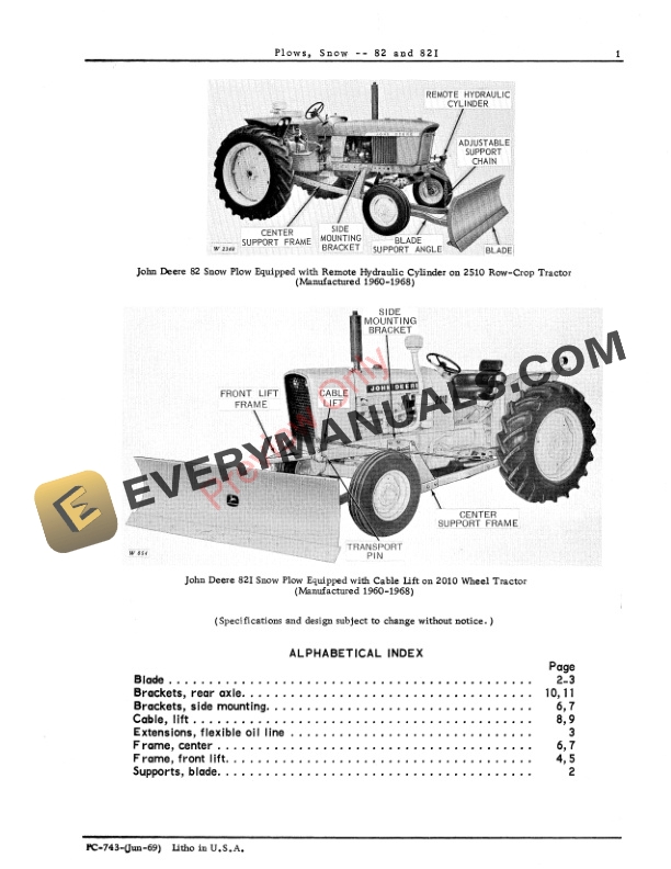 John Deere 82 Snow Plows Parts Catalog PC743 01JUN69 4 John Deere 82 Snow Plows Parts Catalog PC743 01JUN69-3