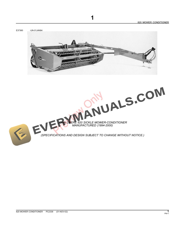 John Deere 820 Mower Conditioner Parts Catalog PC2338 09MAY11-3