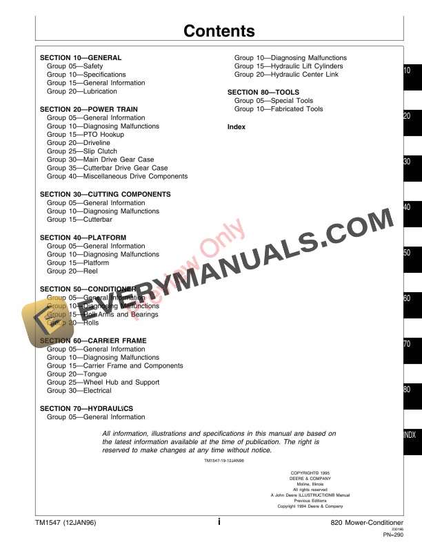John Deere 820 Mower Conditioner Technical Manual TM1547 12JAN96 5