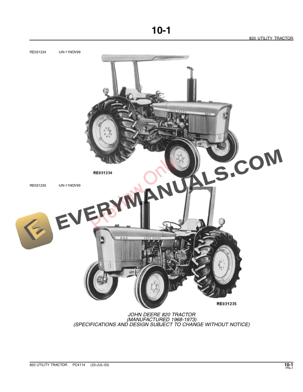 John Deere 820 Tractor Parts Catalog PC4114 11MAY11-3