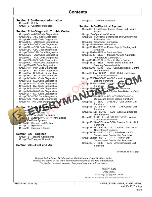 John Deere 8225R 8245R 8270R 8295R 8320R 8345R Tractors 001001 Diagnostic Technical Manual TM104219 22JUN21 3