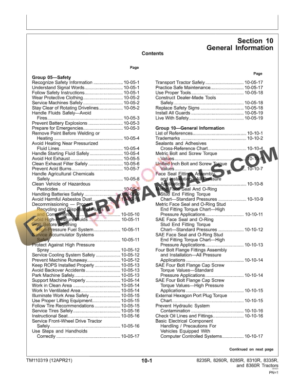 John Deere 8235R 8260R 8285R 8310R 8335R and 8360R 8R Tractors 053100 Repair Technical Manual TM110319 12APR21 5