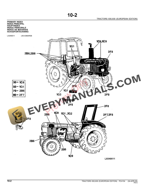 John Deere 830, 930 Tractors Parts Catalog PC4154 09MAY11-4