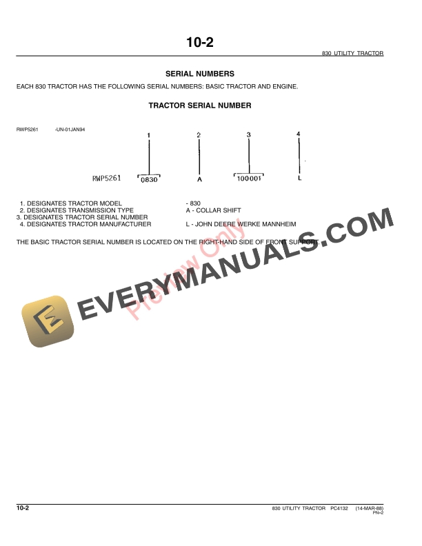 John Deere 830 Utility Tractor Parts Catalog PC4132 11MAY11-4
