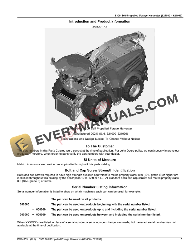 John Deere 8300 Self-Propelled Forage Harvester (621000 – 621999) Parts Catalog PC14353 07NOV23-5