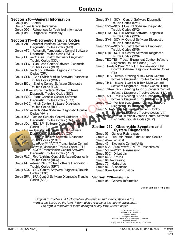 John Deere 8320RT 8345RT and 8370RT 8RT Tractors 912001 Diagnostic Technical Manual TM119219 26APR21 3
