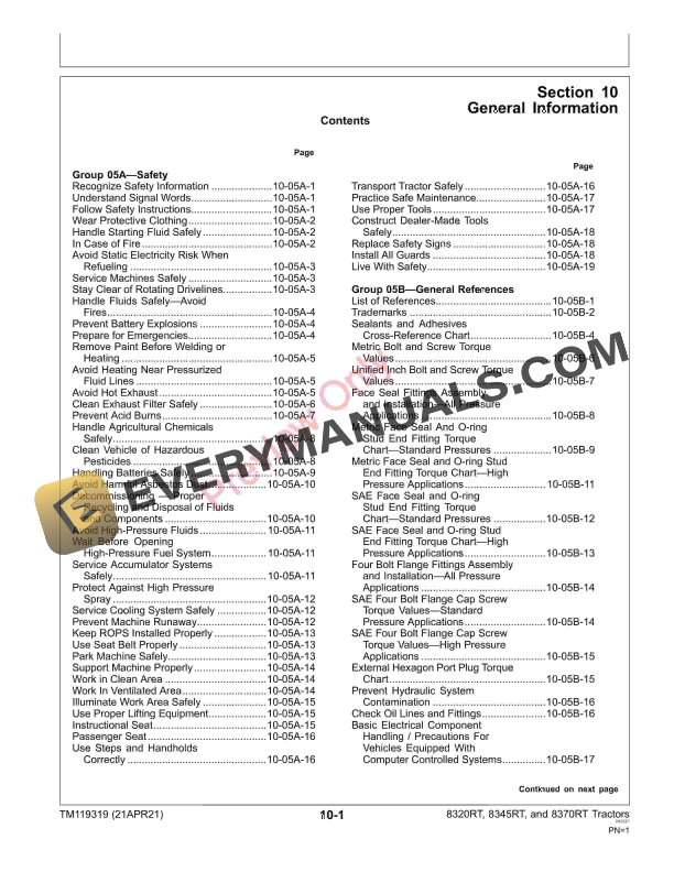 John Deere 8320RT 8345RT and 8370RT Tractors 912001 916999 Repair Technical Manual TM119319 21APR21 5