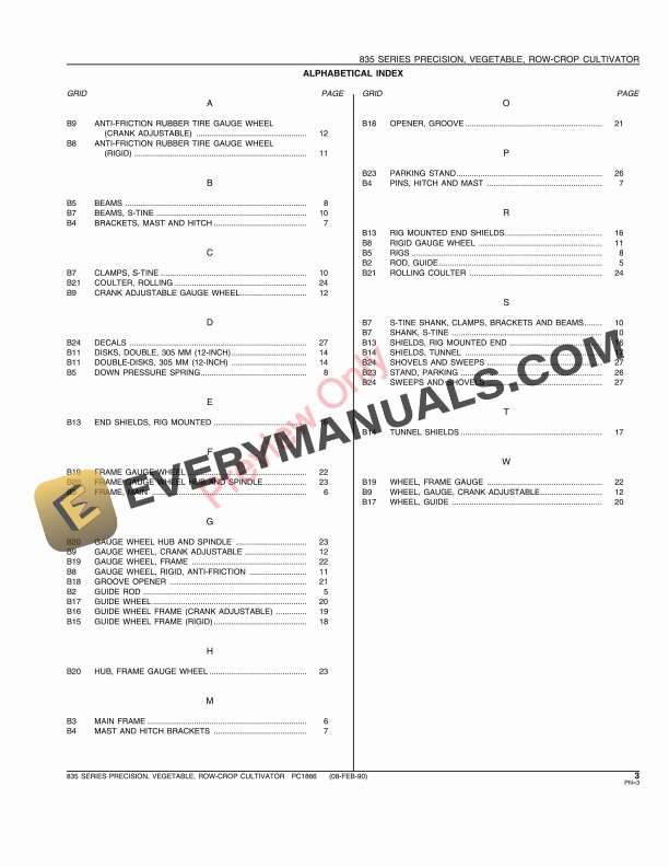 John Deere 835 Precision Vegetable Row-Crop Cultivator Parts Catalog PC1866 08FEB90 6 John Deere 835 Precision Vegetable Row-Crop Cultivator Parts Catalog PC1866 08FEB90-5