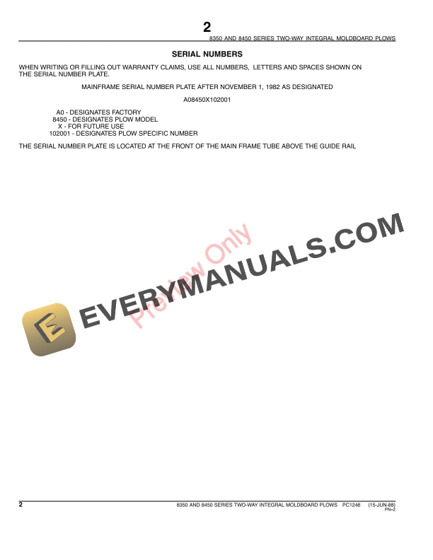 John Deere 8350, 8450 Two-Way Integral Moldboard Plows Parts Catalog PC1246 23FEB06 5 John Deere 8350, 8450 Two-Way Integral Moldboard Plows Parts Catalog PC1246 23FEB06-4