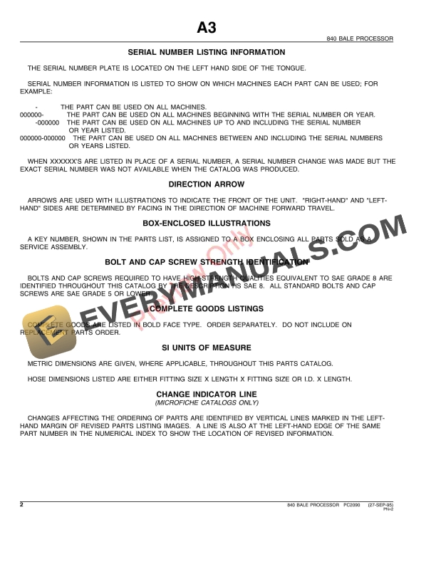 John Deere 840 Bale Processor Parts Catalog PC2090 01APR99-4