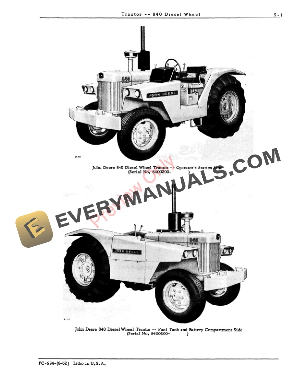 John Deere 840 Diesel Wheel Tractor Parts Catalog PC634 01JUN62-3