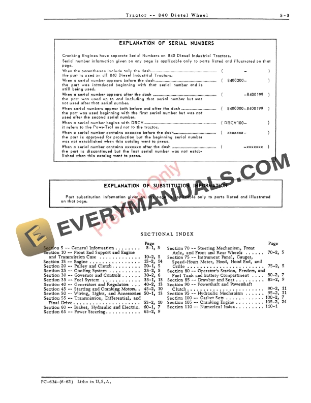 John Deere 840 Diesel Wheel Tractor Parts Catalog PC634 01JUN62-5