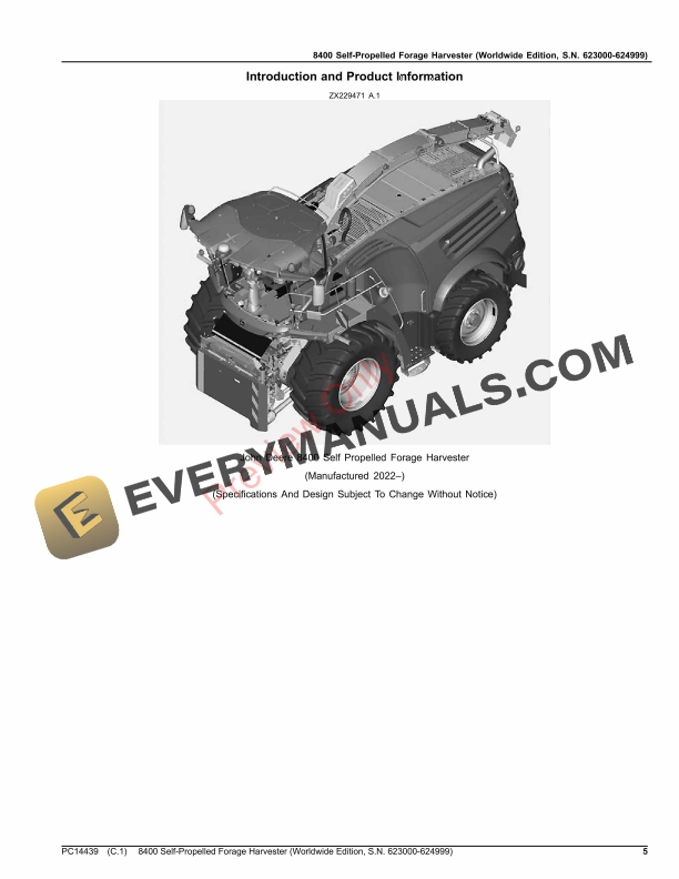 John Deere 8400 Self-Propelled Forage Harvester Parts Catalog PC14439 20JAN23 6 John Deere 8400 Self-Propelled Forage Harvester Parts Catalog PC14439 20JAN23-5