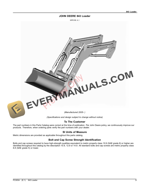 John Deere 843 Loader Parts Catalog PC9554 04DEC20 4 John Deere 843 Loader Parts Catalog PC9554 04DEC20-3