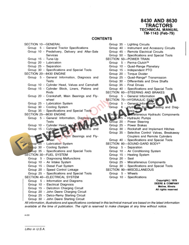 John Deere 8430, 8630 4WD Tractors Technical Manual TM1143 01NOV86 10 John Deere 8430 8630 4WD Tractors Technical Manual TM1143 01NOV86 3