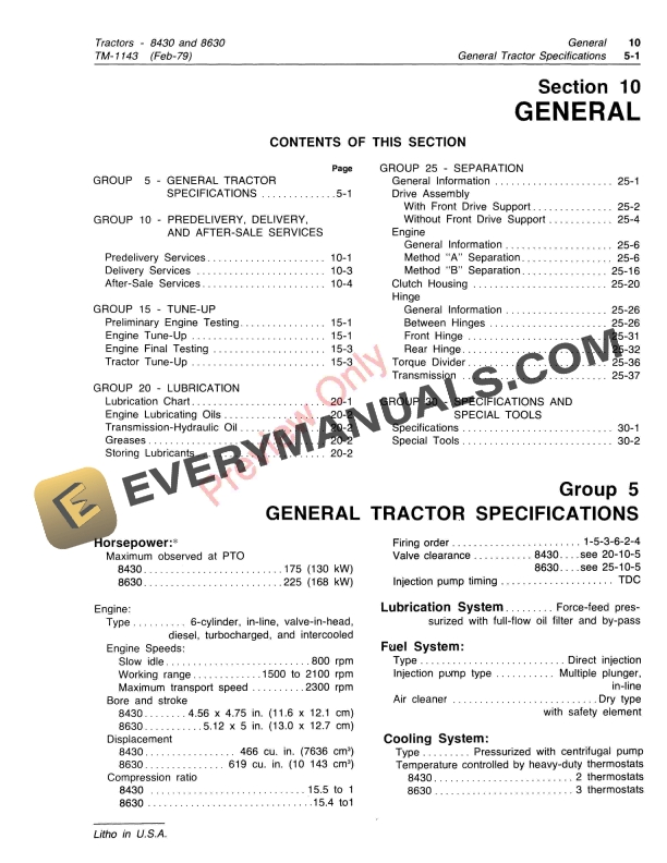 John Deere 8430, 8630 4WD Tractors Technical Manual TM1143 01NOV86 12 John Deere 8430 8630 4WD Tractors Technical Manual TM1143 01NOV86 5