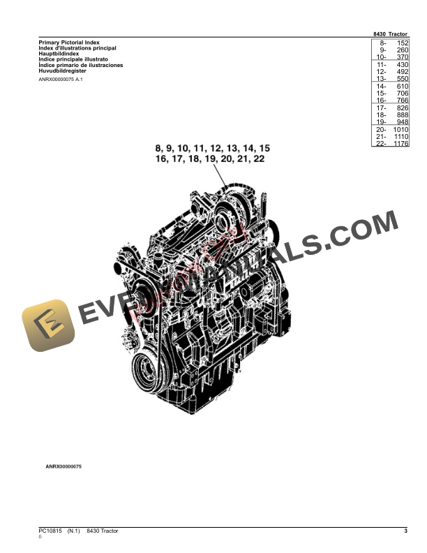 John Deere 8430 Tractor Parts Catalog PC10815 31AUG23 3