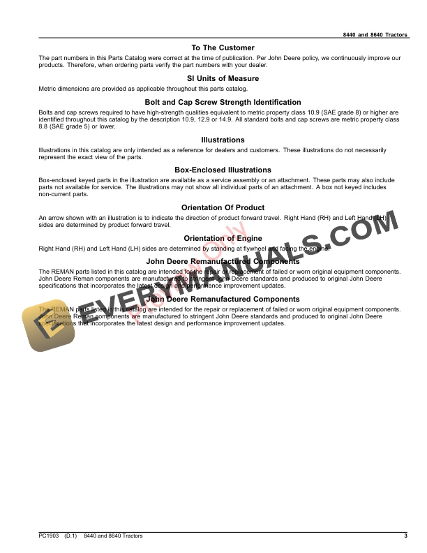 John Deere 8440 AND 8640 TRACTORS Parts Catalog PC1903 30SEP23-3