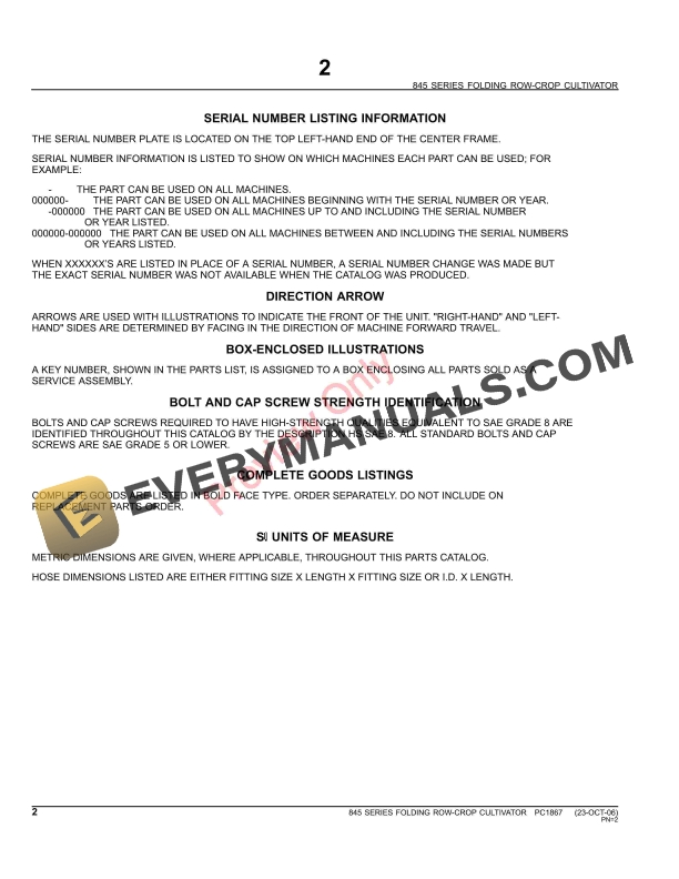 John Deere 845 Series Folding Row-Crop Cultivator Parts Catalog PC1867 14JUN11-4