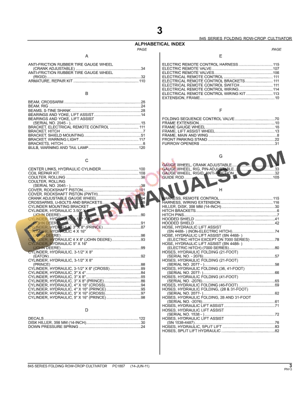 John Deere 845 Series Folding Row-Crop Cultivator Parts Catalog PC1867 14JUN11-5