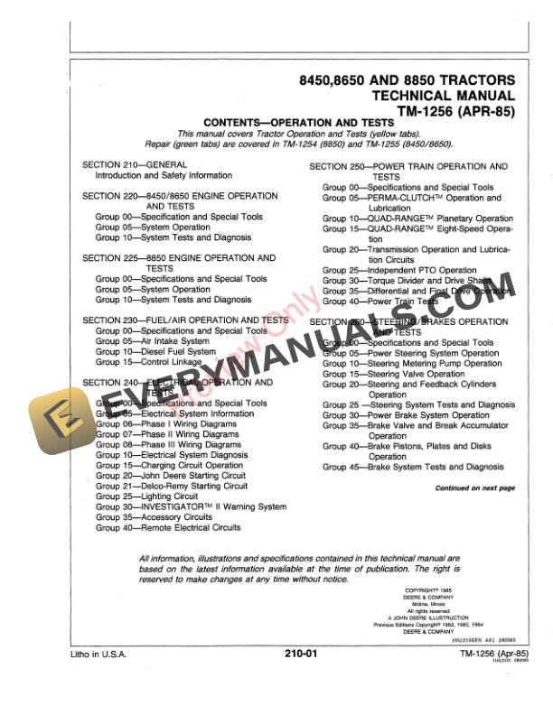 John Deere 8450, 8650 and 8850 Tractors Technical Manual TM1256 01APR85 10 John Deere 8450 8650 and 8850 Tractors Technical Manual TM1256 01APR85 3