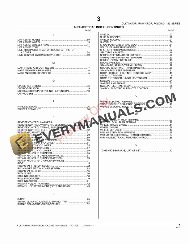 John Deere 85 Series Folding Row-Crop Cultivator Parts Catalog PC1709 31MAY11-5