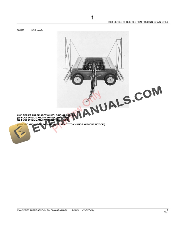 John Deere 8500 Grain Drill Parts Catalog PC2136 31MAY11-3