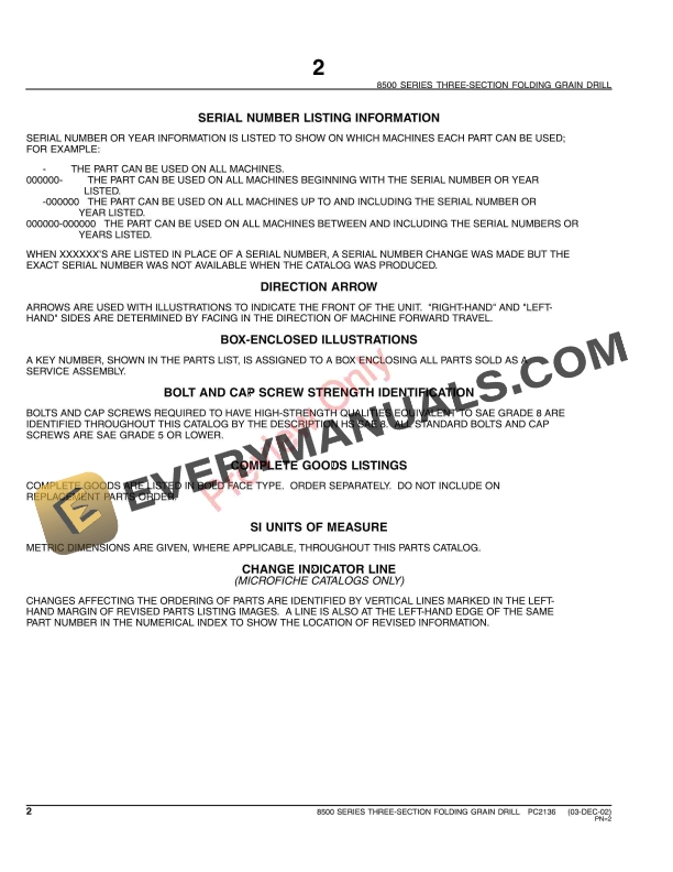 John Deere 8500 Grain Drill Parts Catalog PC2136 31MAY11-4