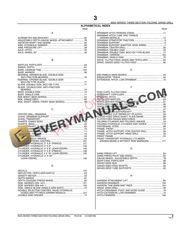 John Deere 8500 Grain Drill Parts Catalog PC2136 31MAY11-5