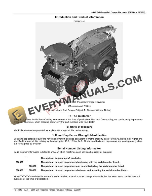 John Deere 8500 Self-Propelled Forage Harvester (620000 – 620999) Parts Catalog PC14248 07NOV23-5