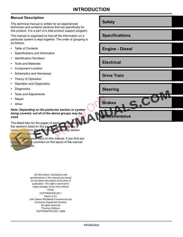 John Deere 850D XUV Gator Utility Vehicle Technical Manual TM1737 01MAR11 3