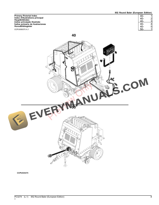 John Deere 852 Round Baler Parts Catalog PC3274 08MAR23-3