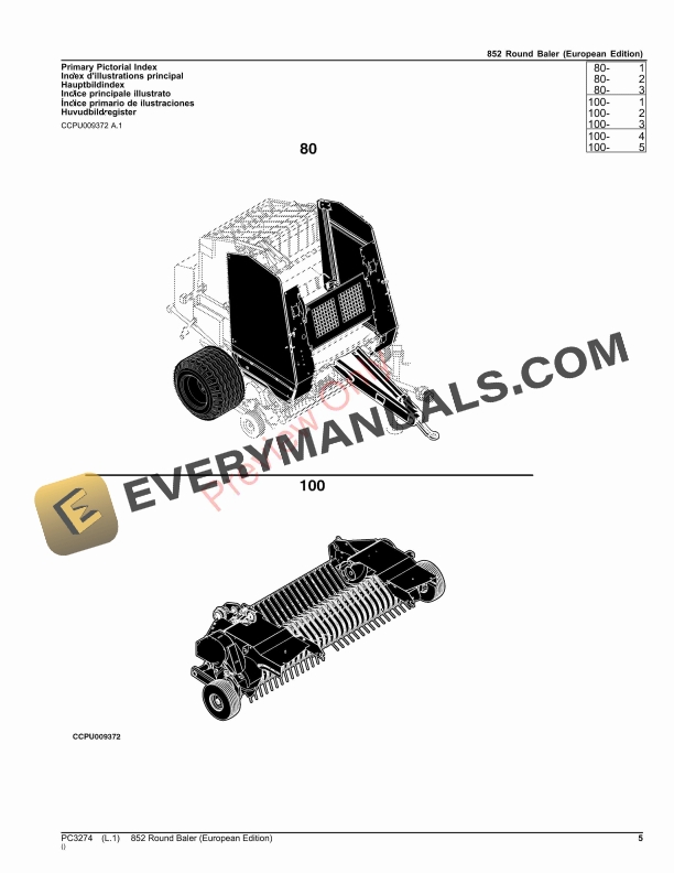 John Deere 852 Round Baler Parts Catalog PC3274 08MAR23-5