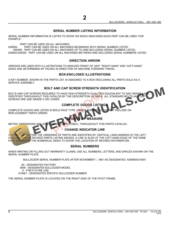 John Deere 855, 856 Agricultural Bulldozers Parts Catalog PC1923 02JUN11-4