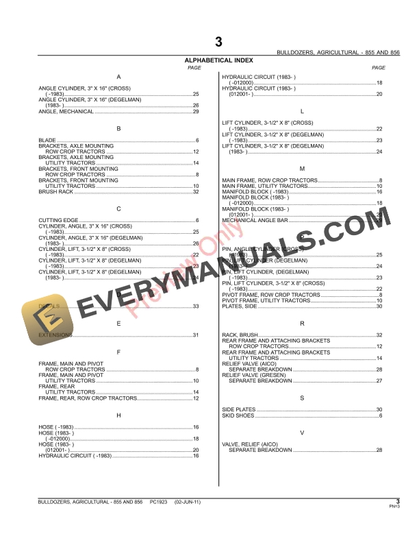 John Deere 855, 856 Agricultural Bulldozers Parts Catalog PC1923 02JUN11-5