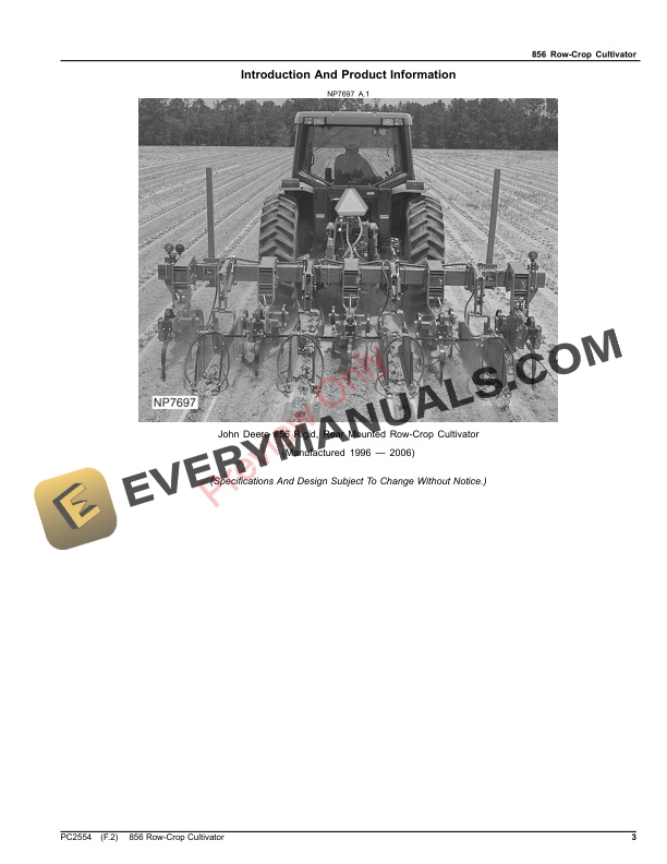 John Deere 856 Row-Crop Cultivator Parts Catalog PC2554 06AUG23-3