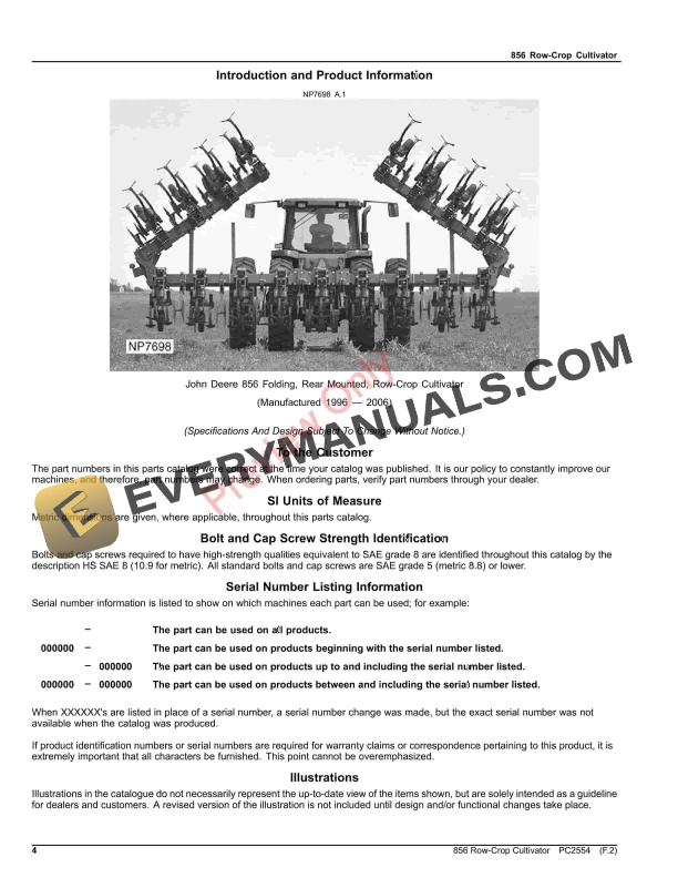 John Deere 856 Row-Crop Cultivator Parts Catalog PC2554 06AUG23-4