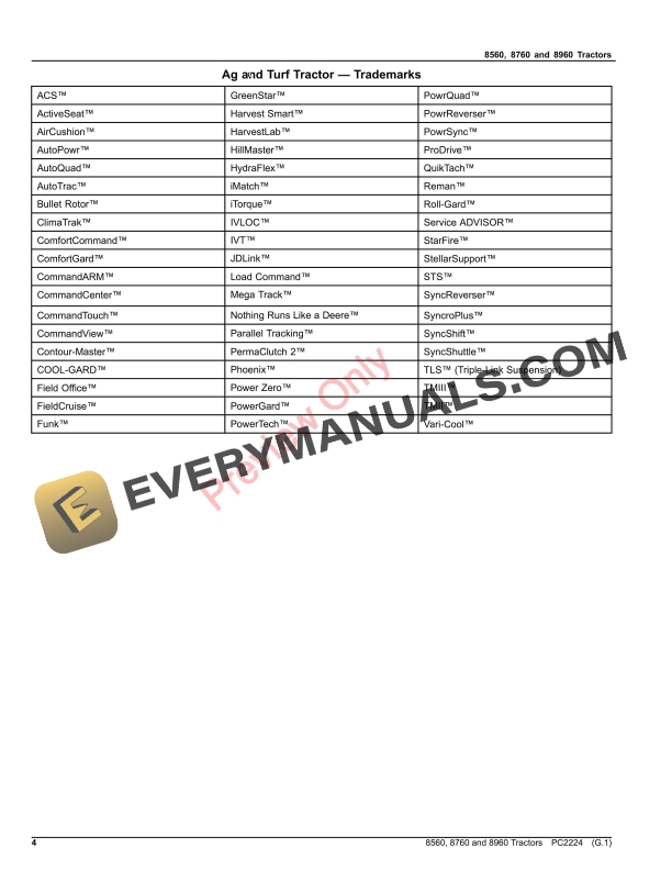 John Deere 8560, 8760 AND 8960 TRACTORS Parts Catalog PC2224 30SEP23-4