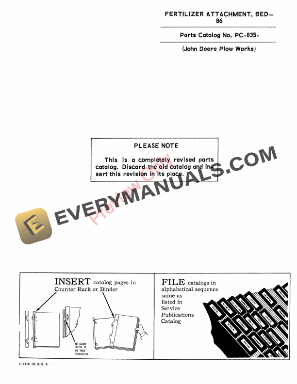 John Deere 86 Bed Fertilizer Attachment Parts Catalog PC835 01MAR65-1