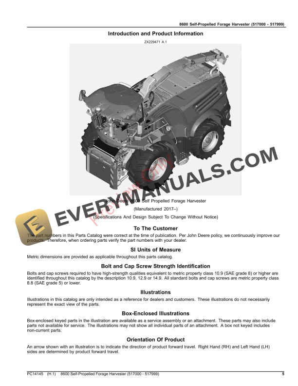 John Deere 8600 Self-Propelled Forage Harvester (517000 – 517999) Parts Catalog PC14145 12NOV23-5
