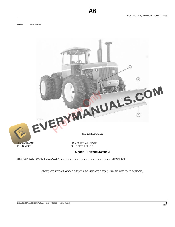 John Deere 863 Agricultural Bulldozer Parts Catalog PC1510 02JUN11-3