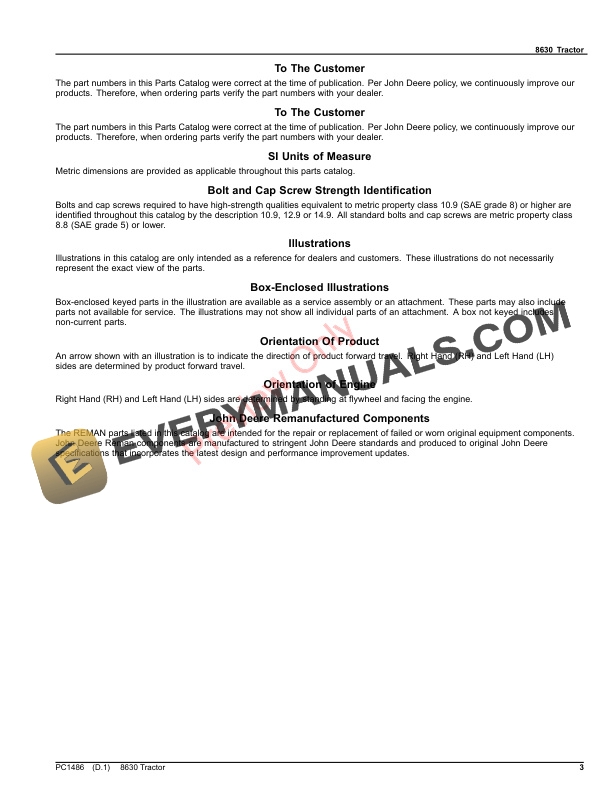 John Deere 8630 TRACTOR Parts Catalog PC1486 11JUL23-3