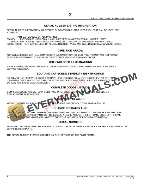 John Deere 865, 866 Agricultural Bulldozers Parts Catalog PC1880 02JUN11-4