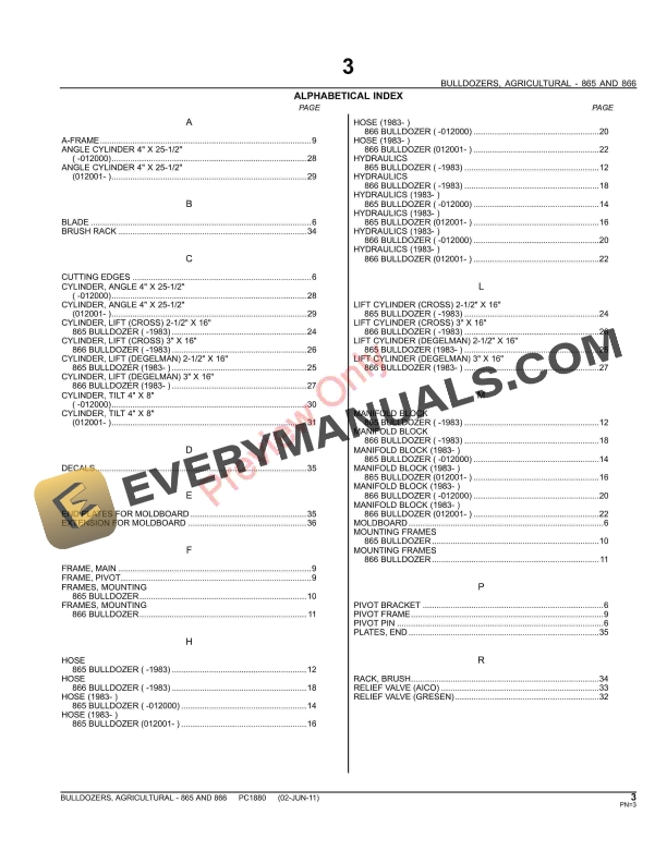 John Deere 865, 866 Agricultural Bulldozers Parts Catalog PC1880 02JUN11-5