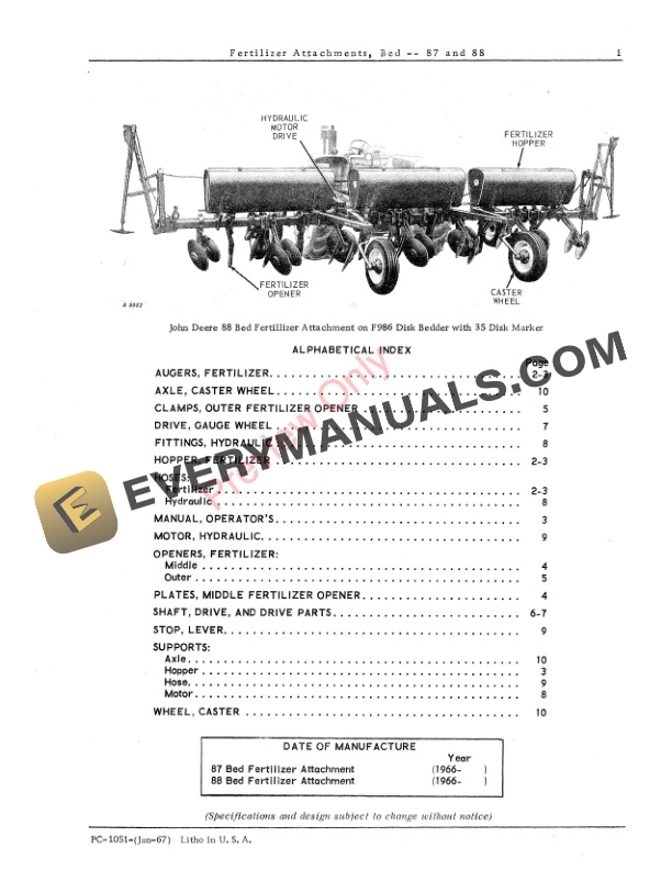 John Deere 87 88 Fertilizer Attachments Parts Catalog PC1051 01JAN67 3
